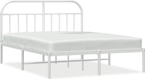 vidaXL Cadru de pat metalic cu tăblie, alb, 160x200 cm