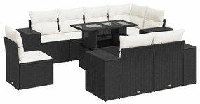 3326817 vidaXL Set mobilier de grădină cu perne, 9 piese, negru, poliratan