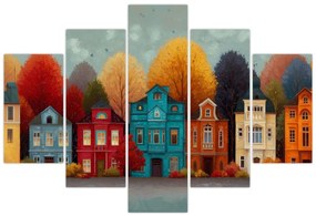 Tablou - Oraș de toamnă pictat (150x105 cm)