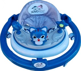 Premergator reglabil in 6 trepte de inaltime NOVOKIDS™ Happy Kitty, Cu melodii, Pliabil, Max 20 kg, Roti silentioase, Model Pisicuta, Albastru
