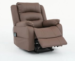 Fotoliu Electric Power Lift&Recliner, ridicare și rabatare, masaj și incalzire, buzunar lateral, telecomenzi, PU, Maro
