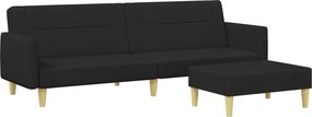 vidaXL Canapea extensibilă cu taburet, 2 locuri, negru, textil