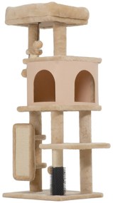 PawHut Arborele pentru pisici înălțime 104cm cu căsuță, pat, stâlp de zgâriat și perie Bej | Aosom Romania