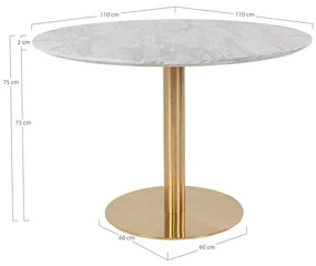 Masă de dining rotundă cu blat cu aspect de marmură ø 110 cm Bolzano – House Nordic