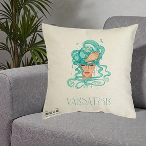 Perna Personalizata Zodiac Varsator Cowgirl, 40x40 cm, Ecru, Husa Detasabila, Perna Inclusa, BEKZ®