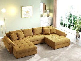 Colțar extensibil dumonde cu ladă de depozitare si sezut confortabil din spuma high-density, Loana U Zoom Mustar 355x185 cm