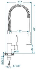Baterie de chiuvetă cu pipă flexibilă și cap de duș ALVEUS 1150887 URBAN 47,1 cm