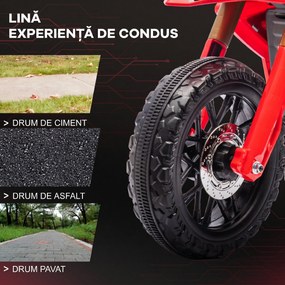 AIYAPLAY Motocicletă Electrică pentru Copii 3-8 Ani, 2 Motoare 12V, Roți Ajutătoare și Claxon, 3 Km/h, 30 Kg, Roșu | Aosom Romania