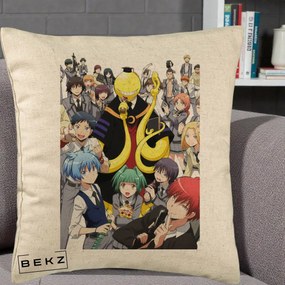 Perna Personalizata Assassination Classroom Grup Complet Anime, 40x40 cm, Bej, Husa Detasabila, Perna Inclusa, BEKZ®