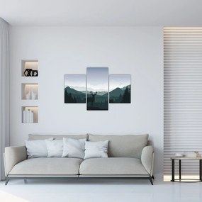 Tablou - Cerb cu lup pe stânci (90x60 cm)