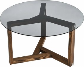 Masuta cafea Miro, nuc, sticla/lemn solid, 75x75x40 cm