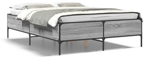 3279815 vidaXL Cadru de pat, gri sonoma, 135x190 cm, lemn prelucrat și metal