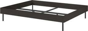Pat matrimonial negru din placă aglomerată de lemn fără tăblie cu somieră 200x200 cm Streiko – noo.ma