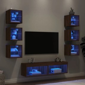 3216639 vidaXL Unități de perete TV cu LED-uri, 8 piese, stejar maro, lemn