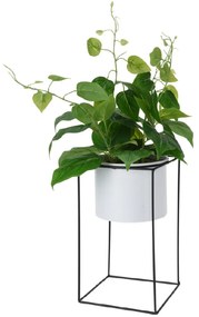 Planta artificiala Photos curgatoare, Azay Design, cu frunze din polipropilena verde, in ghiveci alb si suport metalic negru, inaltime 44cm