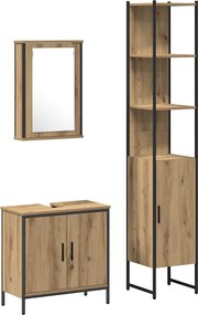 vidaXL Set de mobilier pentru baie cu raft 3 pcs Maro Lemn compozit