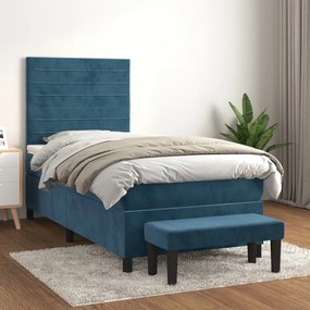 3137885 vidaXL Pat box spring cu saltea, albastru închis, 90x200 cm, catifea