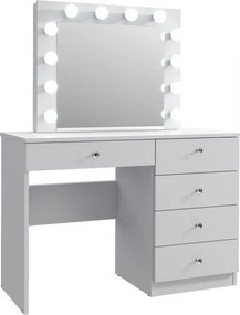 Masuta machiaj cu Oglinda LED si 5 Sertare pentru Cosmetice, Set Masa toaleta 110 cm, Alb, masuta cosmetica, vanity - SEA534