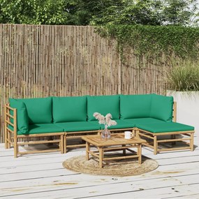 3155168 vidaXL Set mobilier de grădină cu perne verzi, 6 piese, bambus