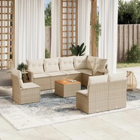 vidaXL Set canapele de grădină, 9 piese, cu perne, bej, poliratan