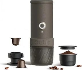 Espressor portabil Outin Mino SG, 22 bari, 9000 mAh, 70 ml, Extractie la 93,3°C, Cafea macinata si capsule Nespresso, USB-C, Gri