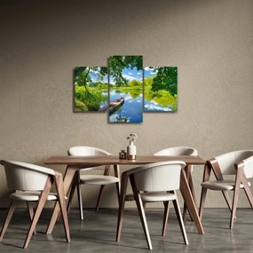Tablou cu râu de vară și barcă (90x60 cm)