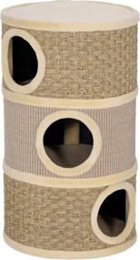 PawHut Tonă de zgâriat, 79 cm înălțime, Ø45 cm, tonă pentru pisici cu 3 niveluri și sfoară din sisal, peșteră pentru pisici, pentru pisici mari, Khaki+Maro | Aosom Romania