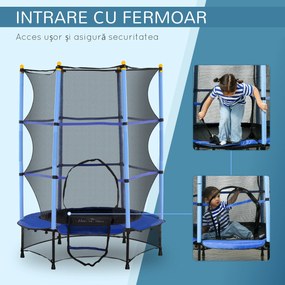 HOMCOM Trambolină Elastică pentru Copii cu Plasă de Siguranță și Țevi Căptușite, Vârstă 3-10 Ani, Ø140x190 cm, Albastru | Aosom Romania