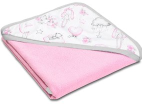 Prosop bebe din bumbac cu gluga 90x90 cm Kidizi Pink Fairy Clouds