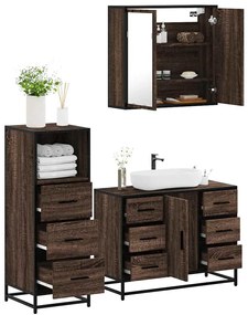 vidaXL Set mobilier de baie, 3 piese, stejar maro, lemn prelucrat