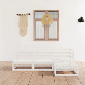 Set mobilier de gradina, 4 piese, alb, lemn masiv de pin