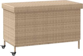 vidaXL Cutie de depozitare de grădină cu roți mixt bej poli ratan