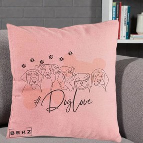 Perna Personalizata Dog Love Linie Minimalista, 40x40 cm, Roz, Husa Detasabila, Perna Inclusa, BEKZ®