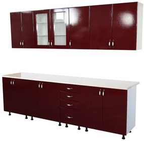 Bucatarie Zebra 260 cm din MDF Rosu Simplu cu blat termoizolant alb/bej