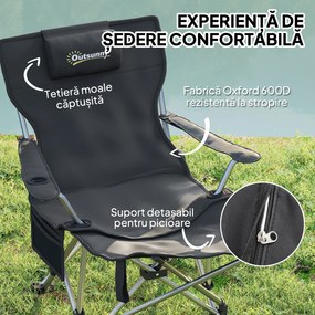 Outsunny Scaun de Camping Pliabil și Rabatabil cu Suport pentru Picioare Detașabil și Tetieră, 82x50/100x88 cm, Negru | Aosom Romania