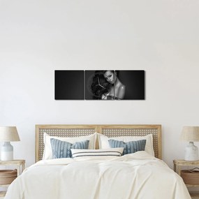 Tablou - Portretul unei femei seducătoare, alb-negru (cu ceas) (90x30 cm)