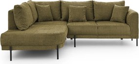 Colțar verde cu tapițerie din chenille (cu colț pe partea stângă/în formă de ”L”) Mauris – Ropez