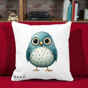 Perna Decorativa Pasare Teal cu Buline Teal, 40x40 cm, Alba Mata, Husa Detasabila, Perna Inclusa, BEKZ®