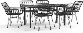 vidaXL Set mobilier de grădină, 7 piese, negru, poliratan