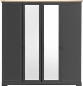 Dulap JASMIN, gri grafit/stejar artisan, PAL, cu 4 usi, 214x64x220 cm