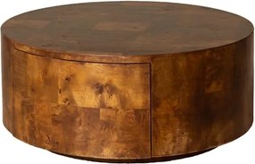 Măsuță de cafea din lemn masiv, rotundă, cu 1 sertar, maro antichizat, finisaj lucios, 90.5×34 cm, „Blurr"