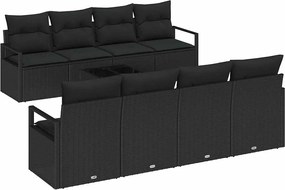 vidaXL Set de canapele pentru grădină cu pernă 9 pcs Negru poliratan