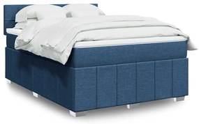 vidaXL Pat box spring cu saltea, albastru, 140x200 cm, textil