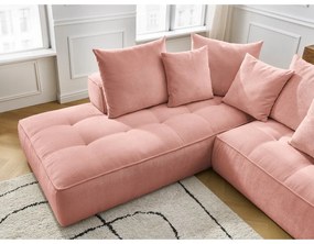 Colțar roz cu tapițerie din chenille (cu colț pe partea dreaptă/în formă de ”L”) Whesley – Bobochic Paris