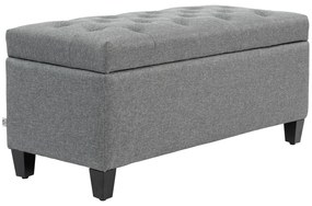 HOMCOM Bancă, Bancă cu perne și spațiu de depozitare, poliester asemănător cu inul, lemn de cauciuc, 100 x 40 x 44 cm, Gri deschis | Aosom Romania