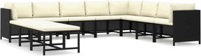 vidaXL Set mobilier de grădină cu perne, 11 piese, negru, poliratan