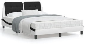 3208183 vidaXL Cadru de pat cu tăblie, alb și negru,140x190cm, piele ecologică