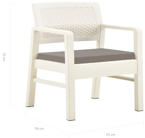 Set mobilier de gradina, 3 piese, alb, plastic Alb, 3