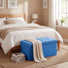 HOMCOM Puf de depozitare, bancă de depozitare pliabilă 84 L 76x38x38 cm tapițată în in sintetic albastru deschis | Aosom Romania