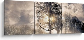 Tablou cu copac în ceață (cu ceas) (90x30 cm)